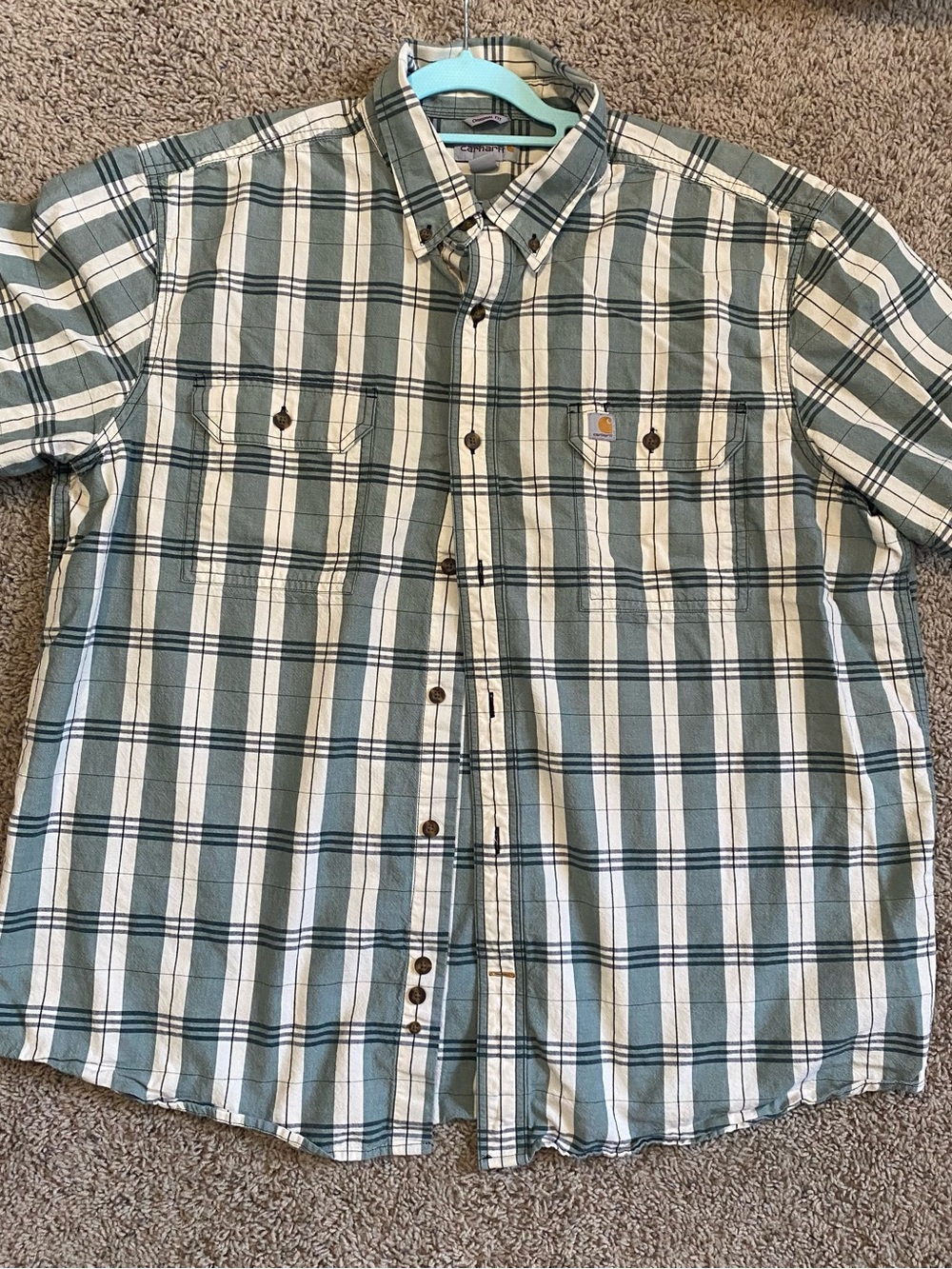 Carhartt Men’s Green & White Plaid Button-Down Shirt